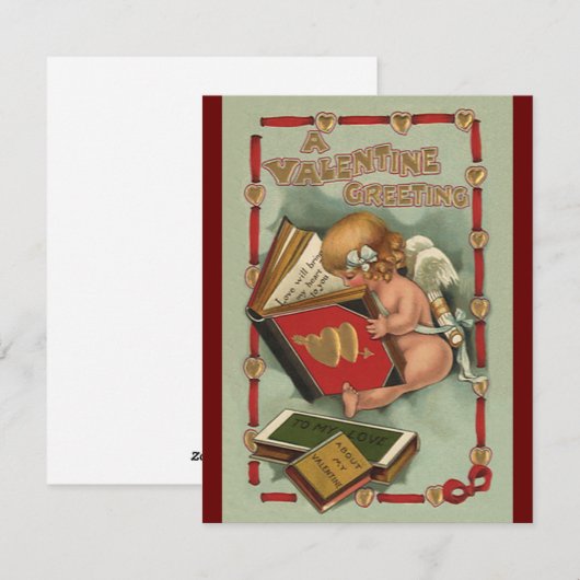  Valentijnsdag Angel, Cupid Reading Book Feestdagenkaart (Voorkant / Achterkant)