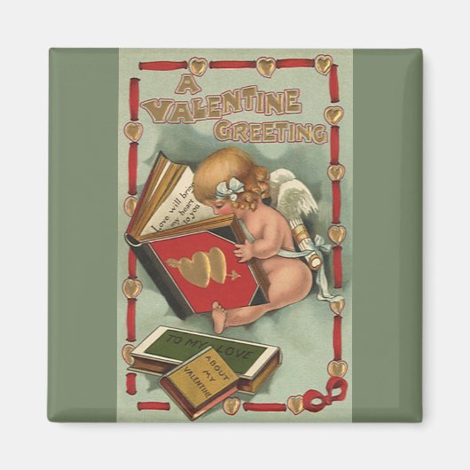 Valentijnsdag Angel, Cupid Reading Book Magneet (Voorkant)