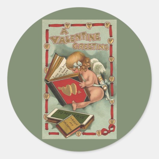  Valentijnsdag Angel, Cupid Reading Book Ronde Sticker (Voorkant)