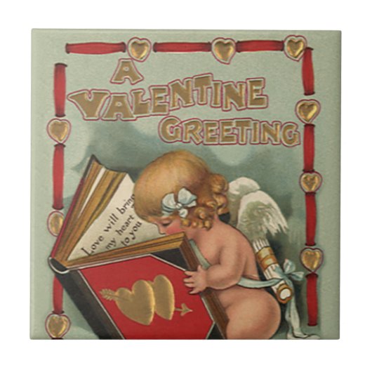 Valentijnsdag Angel, Cupid Reading Book Tegeltje (Voorkant)