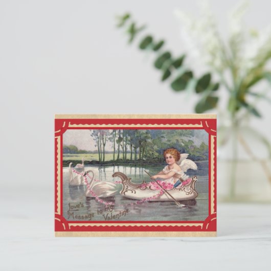  Valentijnsdag Angel Swan Boat Briefkaart (Staand voorkant)