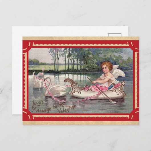  Valentijnsdag Angel Swan Boat Briefkaart (Voorkant / Achterkant)