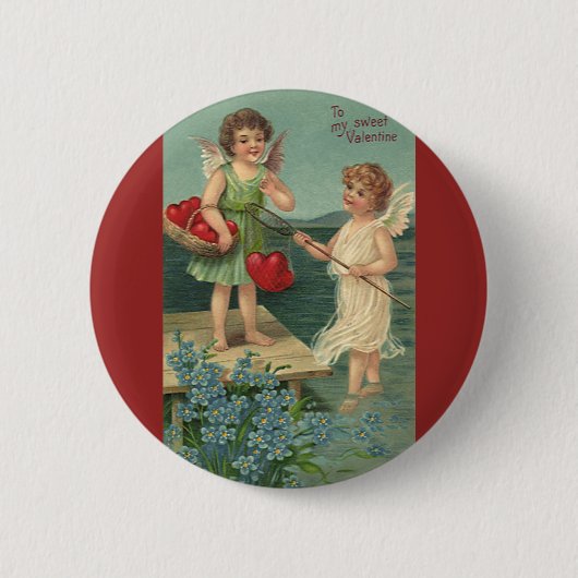 Valentijnsdag, Angels Gevist voor harten Ronde Button 5,7 Cm (Voorkant)