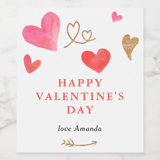 Valentijnsdag Aquarel Hart Wijn Etiket (Enkel label)