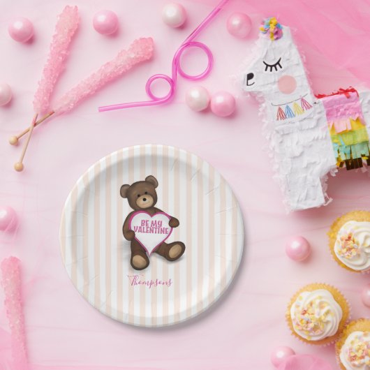 Valentijnsdag Aquarel Moderne Rustieke Teddybeer Papieren Bordje (Feest)