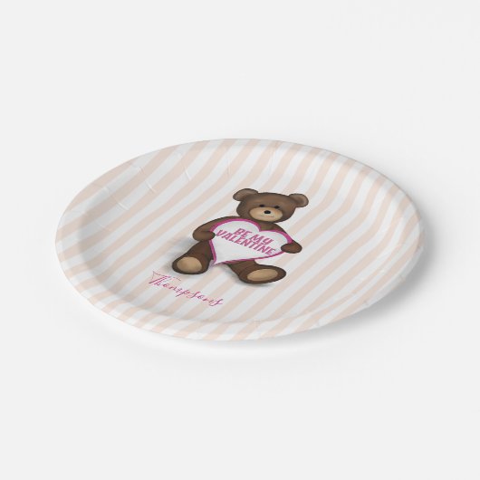 Valentijnsdag Aquarel Moderne Rustieke Teddybeer Papieren Bordje (Gekanteld)