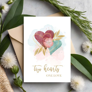 Valentijnsdag Aquarel Twee Harten Eén Liefde Kaart