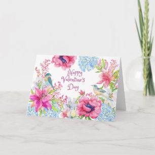 Valentijnsdag Aquarel Vintage Bloemen, Vogels Kaart