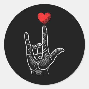 Valentijnsdag ASL Ik hou van je hand gebarentaal H Ronde Sticker