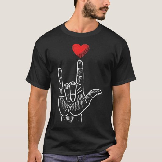 Valentijnsdag ASL Ik hou van je hand gebarentaal H T-shirt (Voorkant)