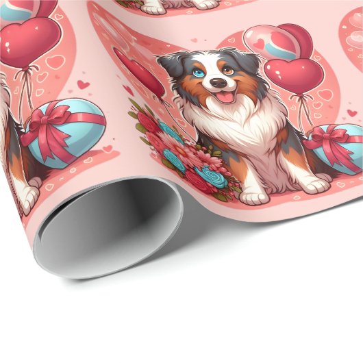 Valentijnsdag - Australian Shepherd 2 - Cadeaupapier (Rol Hoek)