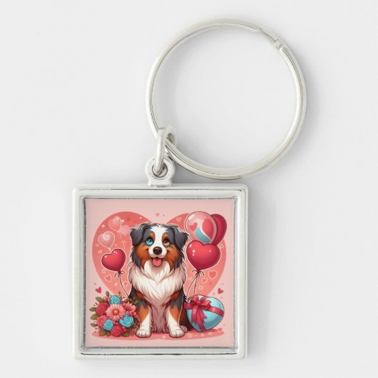 Valentijnsdag - Australian Shepherd 2 - Sleutelhanger (Voorkant)