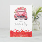 Valentijnsdag auto Elegant gepersonaliseerd Feestdagenkaart (Staand voorkant)