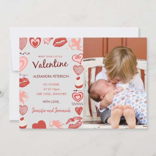Valentijnsdag baby aankondiging grijze cupido's (Voorkant)