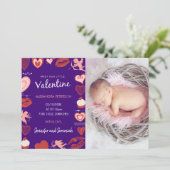 Valentijnsdag baby aankondiging paarse cupido's (Staand voorkant)