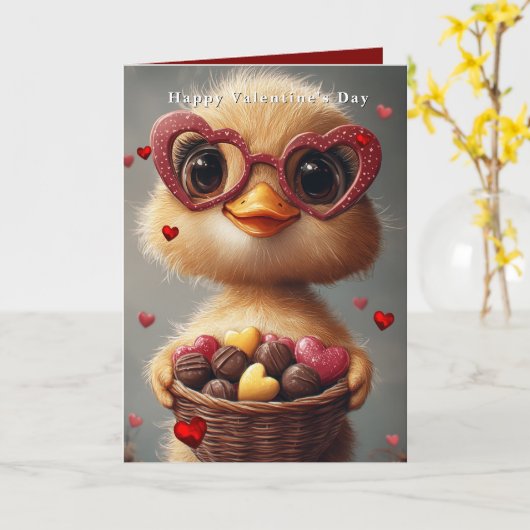 Valentijnsdag Baby Eend Hart Bril Kaart (Gele Bloem)
