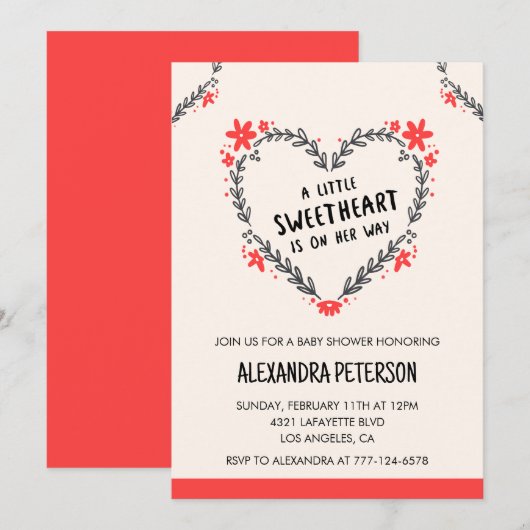 Valentijnsdag baby shower bloemenhart kaart (Voorkant / Achterkant)