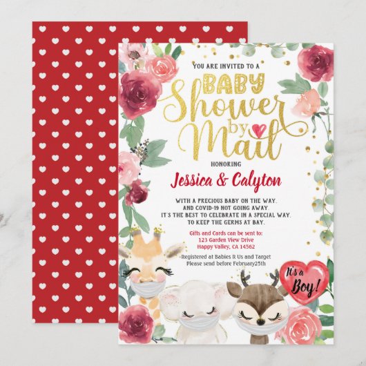 Valentijnsdag Baby shower door Mail Red Rose Kaart (Voorkant / Achterkant)