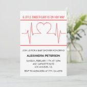 Valentijnsdag baby shower hartslag rood wit kaart (Staand voorkant)