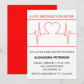 Valentijnsdag baby shower hartslag rood wit kaart (Voorkant / Achterkant)