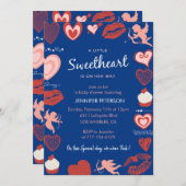 Valentijnsdag baby shower invitatie blauw kaart (Voorkant / Achterkant)