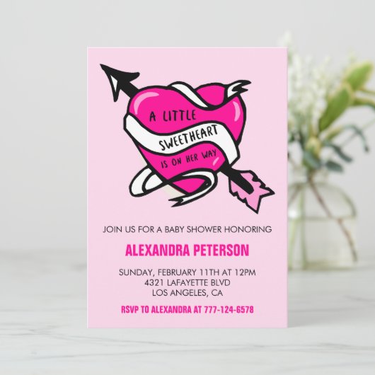 Valentijnsdag baby shower Roze hartpijl Kaart (Staand voorkant)