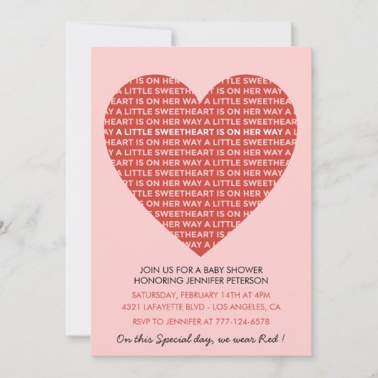 Valentijnsdag baby shower roze rood groot hart kaart (Voorkant)