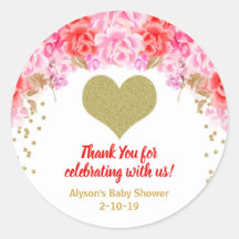Valentijnsdag baby shower stickers, roze rood goud