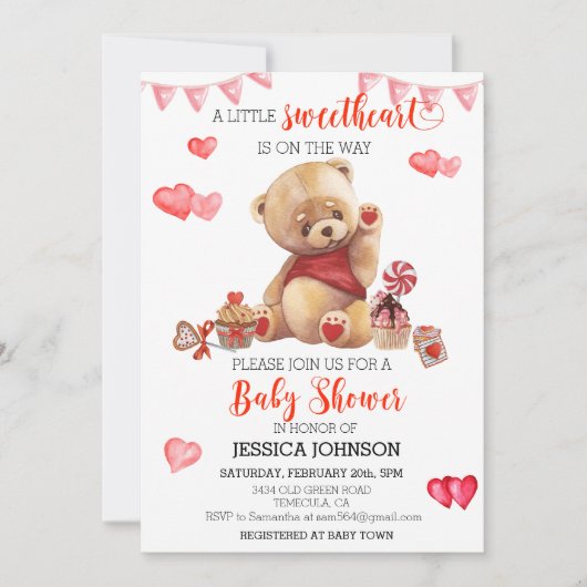 Valentijnsdag Baby shower Teddy Bear Hearts Kaart (Voorkant)