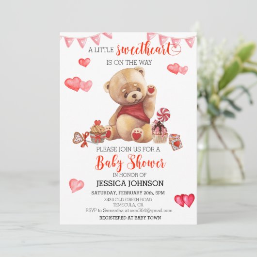 Valentijnsdag Baby shower Teddy Bear Hearts Kaart (Staand voorkant)