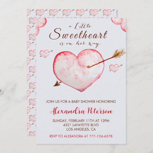 Valentijnsdag baby shower uitnodiging hart pijl (Voorkant / Achterkant)