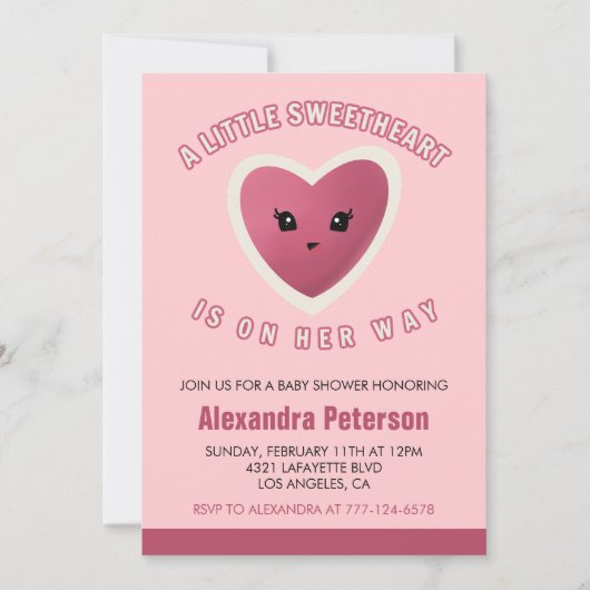 Valentijnsdag baby shower uitnodiging lief hart (Voorkant)