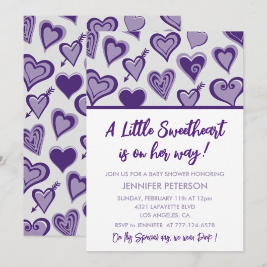 Valentijnsdag baby shower uitnodiging meisje (Voorkant / Achterkant)