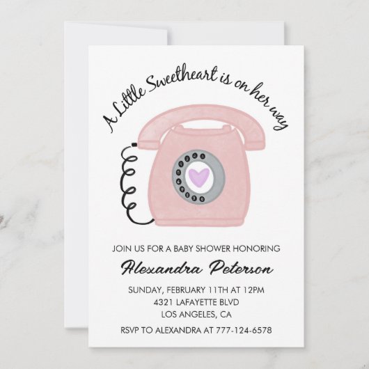 Valentijnsdag baby shower uitnodiging roze telefoo (Voorkant)