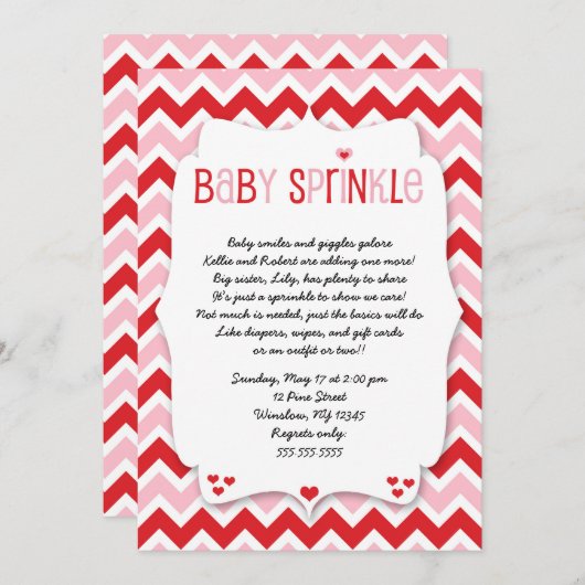 Valentijnsdag Baby Sprinkle / baby shower uitnodig Kaart (Voorkant / Achterkant)