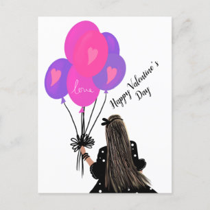 Valentijnsdag ballon Chic Girl Illustratie roze Briefkaart