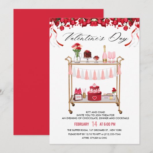Valentijnsdag Bar Cart-uitnodiging Kaart (Voorkant / Achterkant)