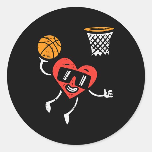 Valentijnsdag Basketball Cute Sports Mannen Boys K Ronde Sticker (Voorkant)