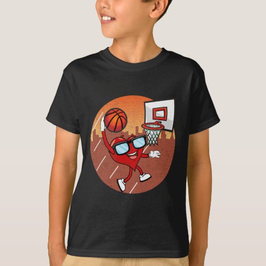 Valentijnsdag Basketball Heart Dunking Ball Boys T-shirt (Voorkant)