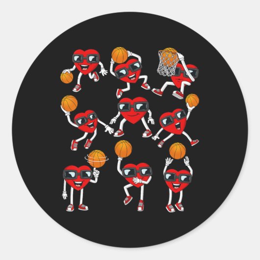 Valentijnsdag Basketball Heart Player Boys Kinder Ronde Sticker (Voorkant)