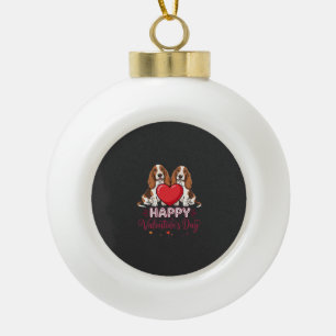 Valentijnsdag Basset Hound Bloemhond Keramische Bal Ornament