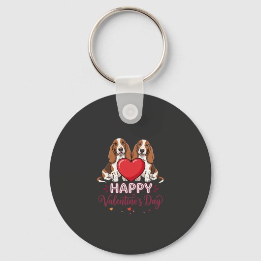 Valentijnsdag Basset Hound Bloemhond Sleutelhanger (Voorkant)