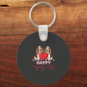 Valentijnsdag Basset Hound Bloemhond Sleutelhanger (Voorkant)