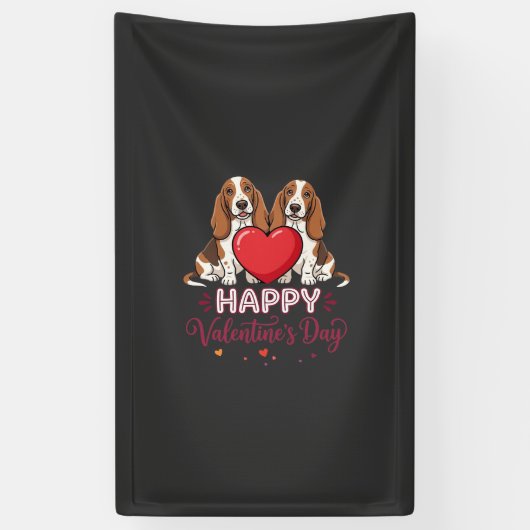 Valentijnsdag Basset Hound Bloemhond Spandoek (Verticaal)
