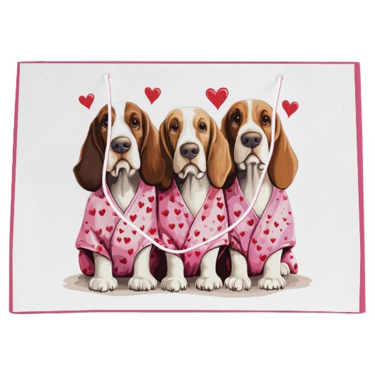 Valentijnsdag Basset Hound Dogs Groot Cadeauzakje (Voorkant)
