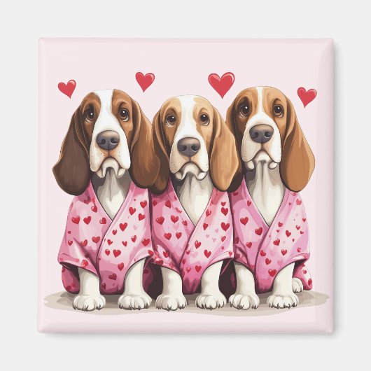 Valentijnsdag Basset Hound Dogs Magneet (Voorkant)