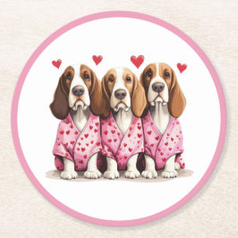 Valentijnsdag Basset Hound Dogs Ronde Kartonnen Onderzetter
