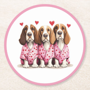 Valentijnsdag Basset Hound Dogs Ronde Kartonnen Onderzetter