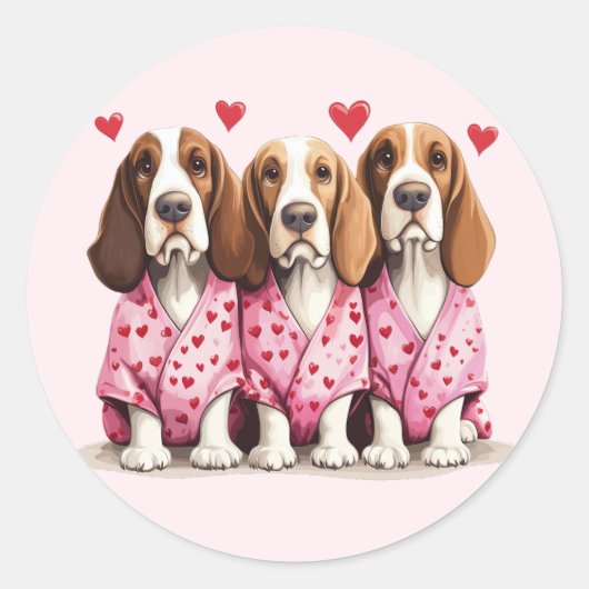 Valentijnsdag Basset Hound Dogs Ronde Sticker (Voorkant)