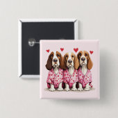 Valentijnsdag Basset Hound Dogs Vierkante Button 5,1 Cm (Voorkant /achterkant)